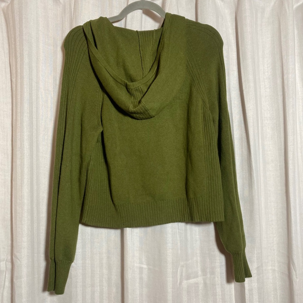 Daily Practice by Anthropologie Green Knit Hoodie Sweater S Ribbed Trim Pocket - Picture 2 of 6